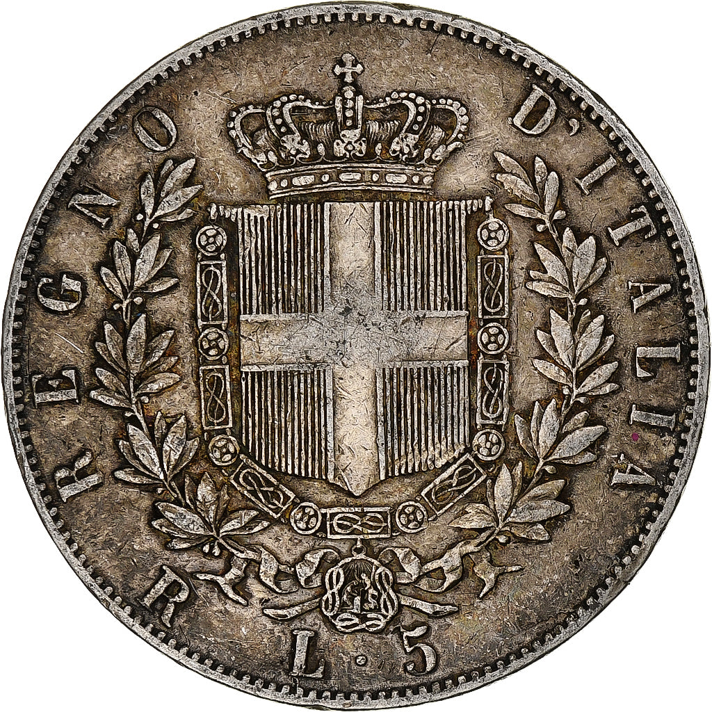 Italia, Vittorio Emanuele II, 5 Lire, 1877, Rome, Argento, MB, KM:8.4