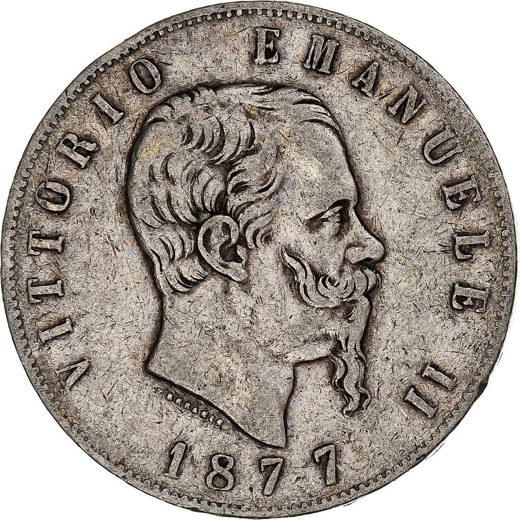 Italie, Vittorio Emanuele II, 5 Lire, 1877, Rome, Argent, TB, KM:8.4