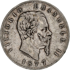 Italie, Vittorio Emanuele II, 5 Lire, 1877, Rome, Argent, TB, KM:8.4