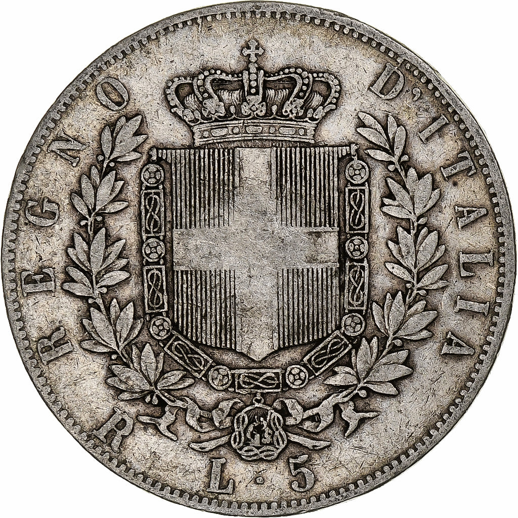 Italie, Vittorio Emanuele II, 5 Lire, 1877, Rome, Argent, TB, KM:8.4