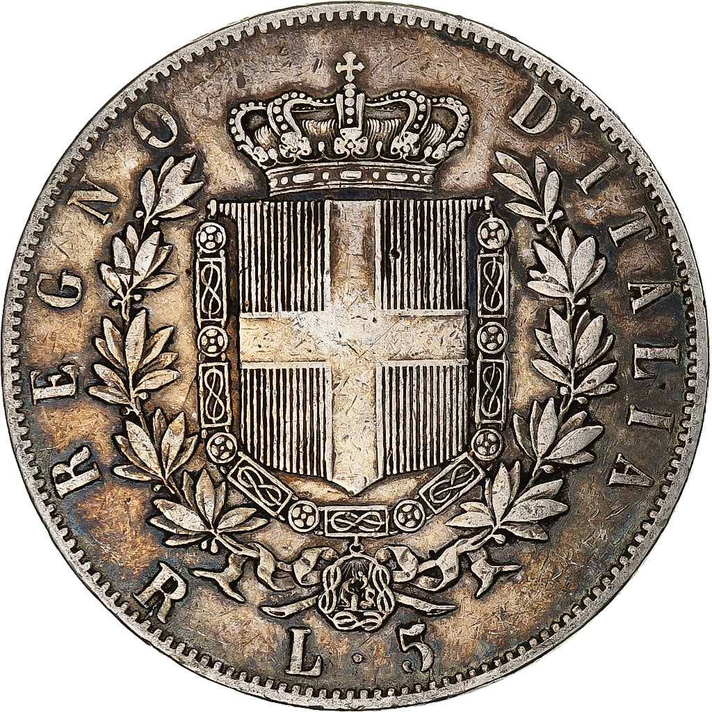Italie, Vittorio Emanuele II, 5 Lire, 1877, Rome, Argent, TB, KM:8.4