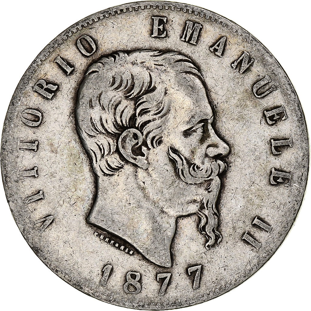 Italia, Vittorio Emanuele II, 5 Lire, 1877, Rome, Argento, MB, KM:8.4