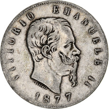 Italia, Vittorio Emanuele II, 5 Lire, 1877, Rome, Argento, MB, KM:8.4