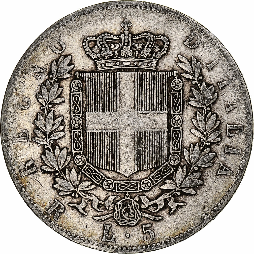Italia, Vittorio Emanuele II, 5 Lire, 1877, Rome, Argento, MB, KM:8.4