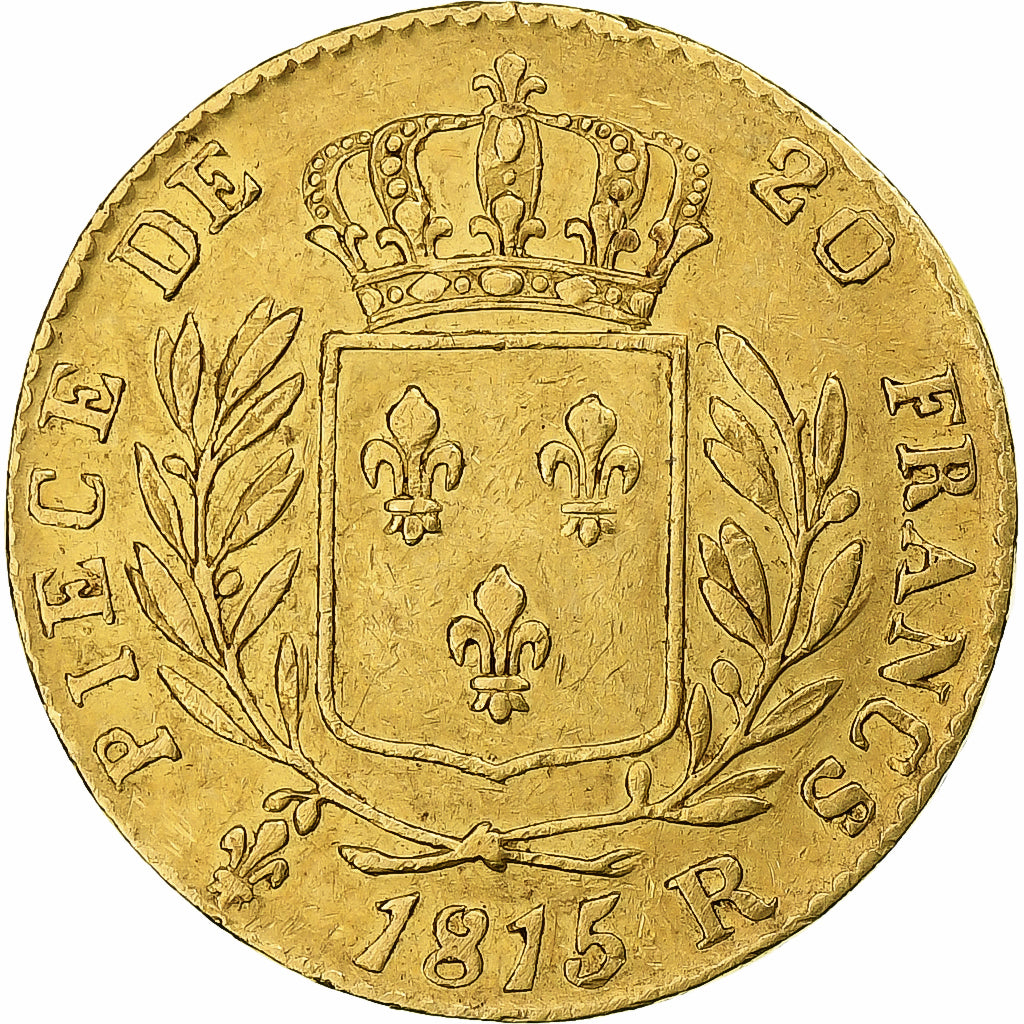 France, Louis XVIII, 20 Francs, 1815, London, Gold, EF(40-45), Gadoury:1027, Le