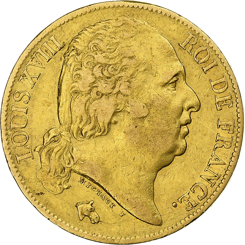 France, Louis XVIII, 20 Francs, 1818, Paris, Gold, EF(40-45), Gadoury:1028