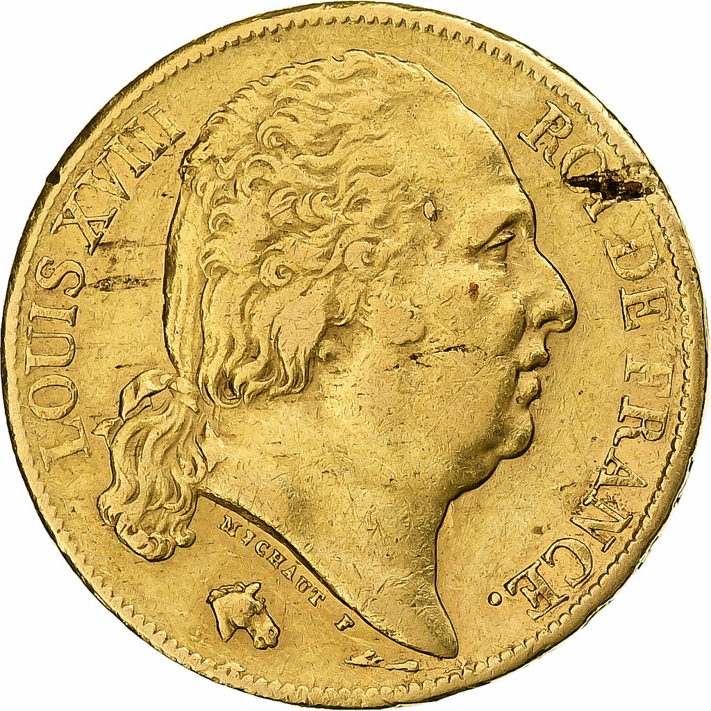 France, Louis XVIII, 20 Francs, 1819, Paris, Or, TTB+, Gadoury:1028, Le