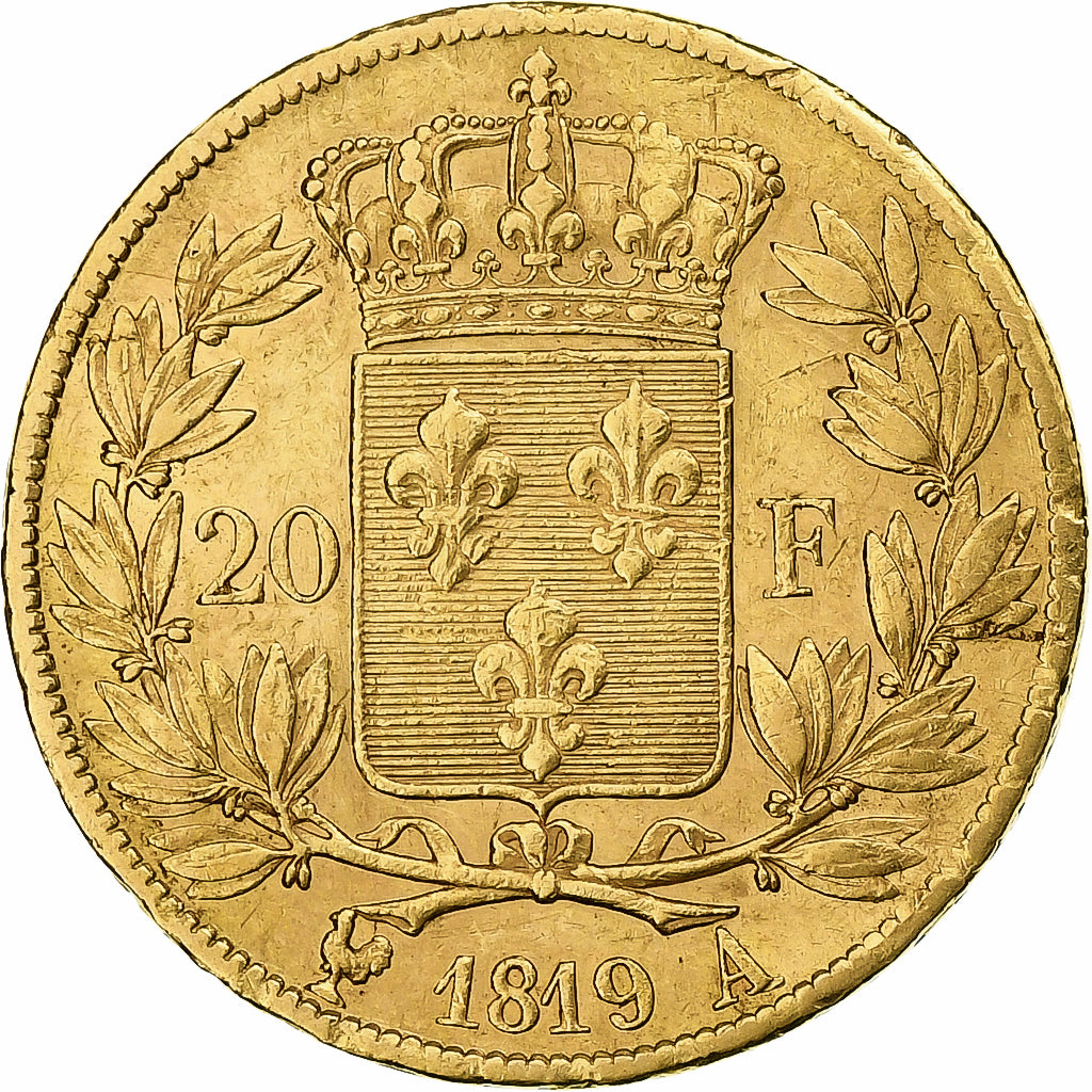 France, Louis XVIII, 20 Francs, 1819, Paris, Or, TTB+, Gadoury:1028, Le