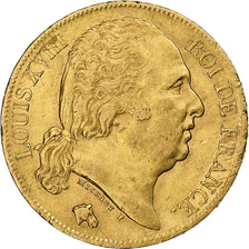 Francia, Louis XVIII, 20 Francs, 1820, Paris, Oro, BB+, Gadoury:1028, KM:712.1