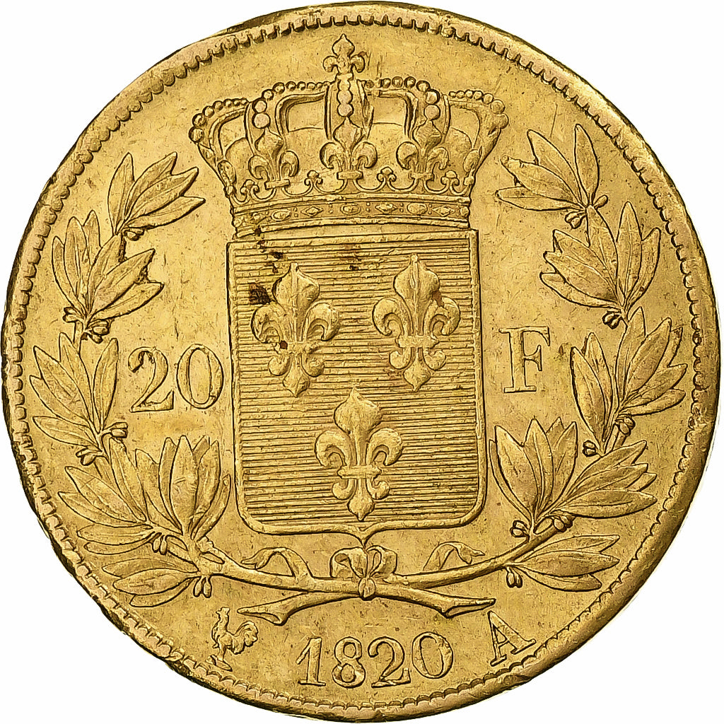 Francia, Louis XVIII, 20 Francs, 1820, Paris, Oro, BB+, Gadoury:1028, KM:712.1