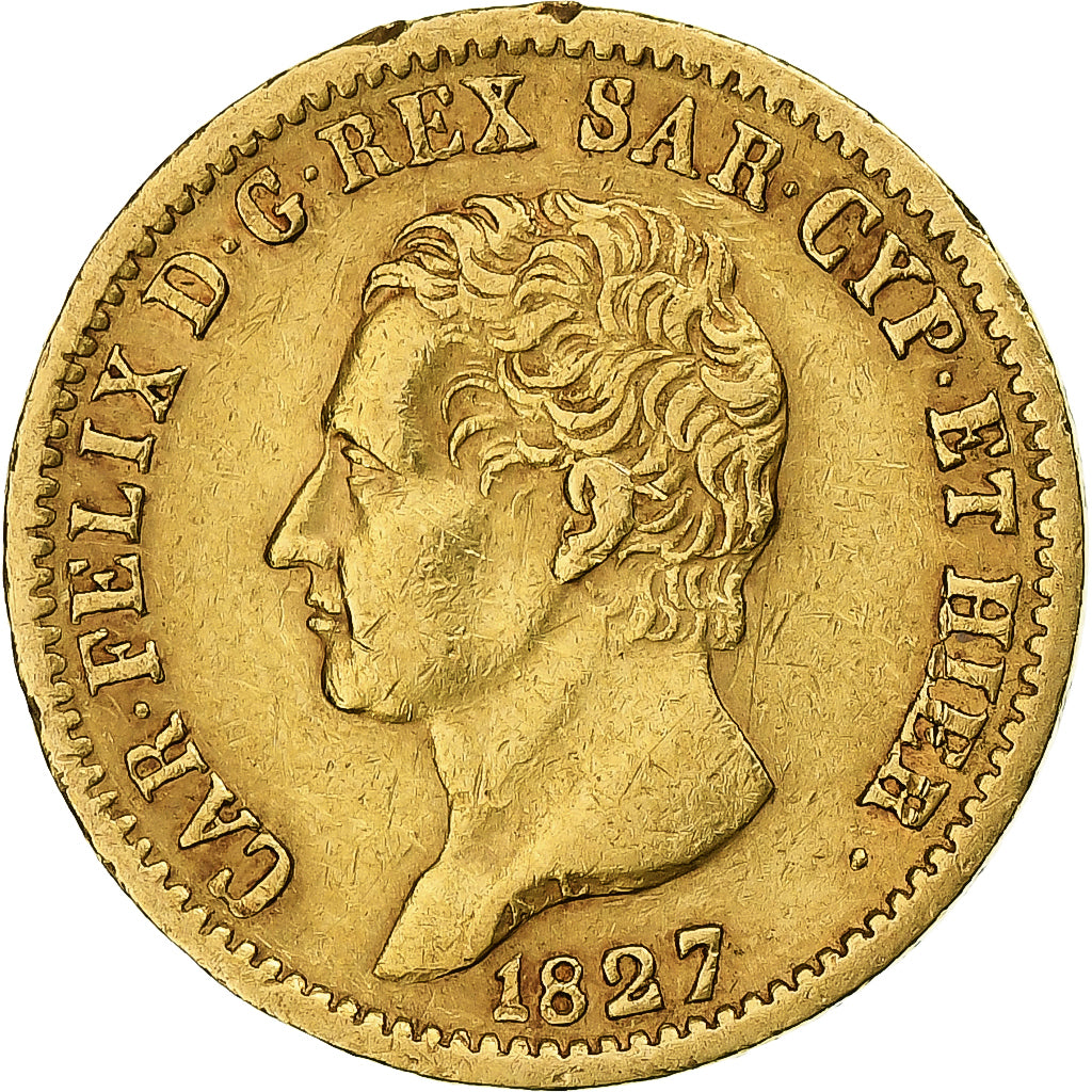 STATI ITALIANI, SARDINIA, Carlo Felice, 20 Lire, 1827, Torino, Oro, BB, KM:118.1
