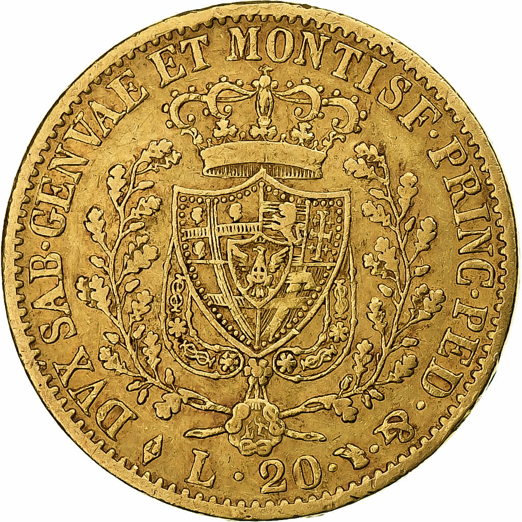 STATI ITALIANI, SARDINIA, Carlo Felice, 20 Lire, 1827, Torino, Oro, BB, KM:118.1
