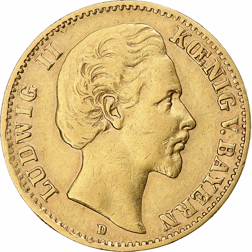 Deutsch Staaten, BAVARIA, Ludwig II, 10 Mark, 1874, Munich, Gold, SS, KM:898