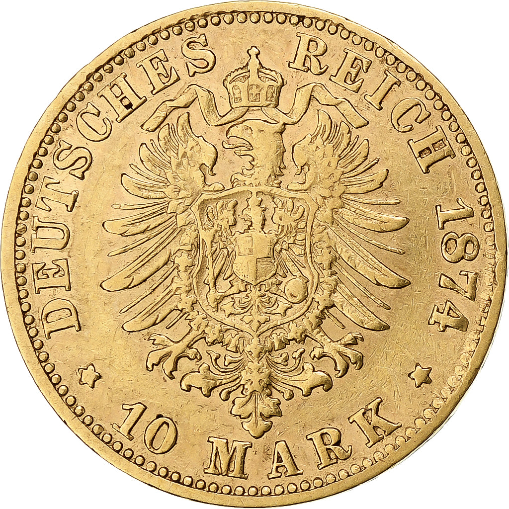Deutsch Staaten, BAVARIA, Ludwig II, 10 Mark, 1874, Munich, Gold, SS, KM:898