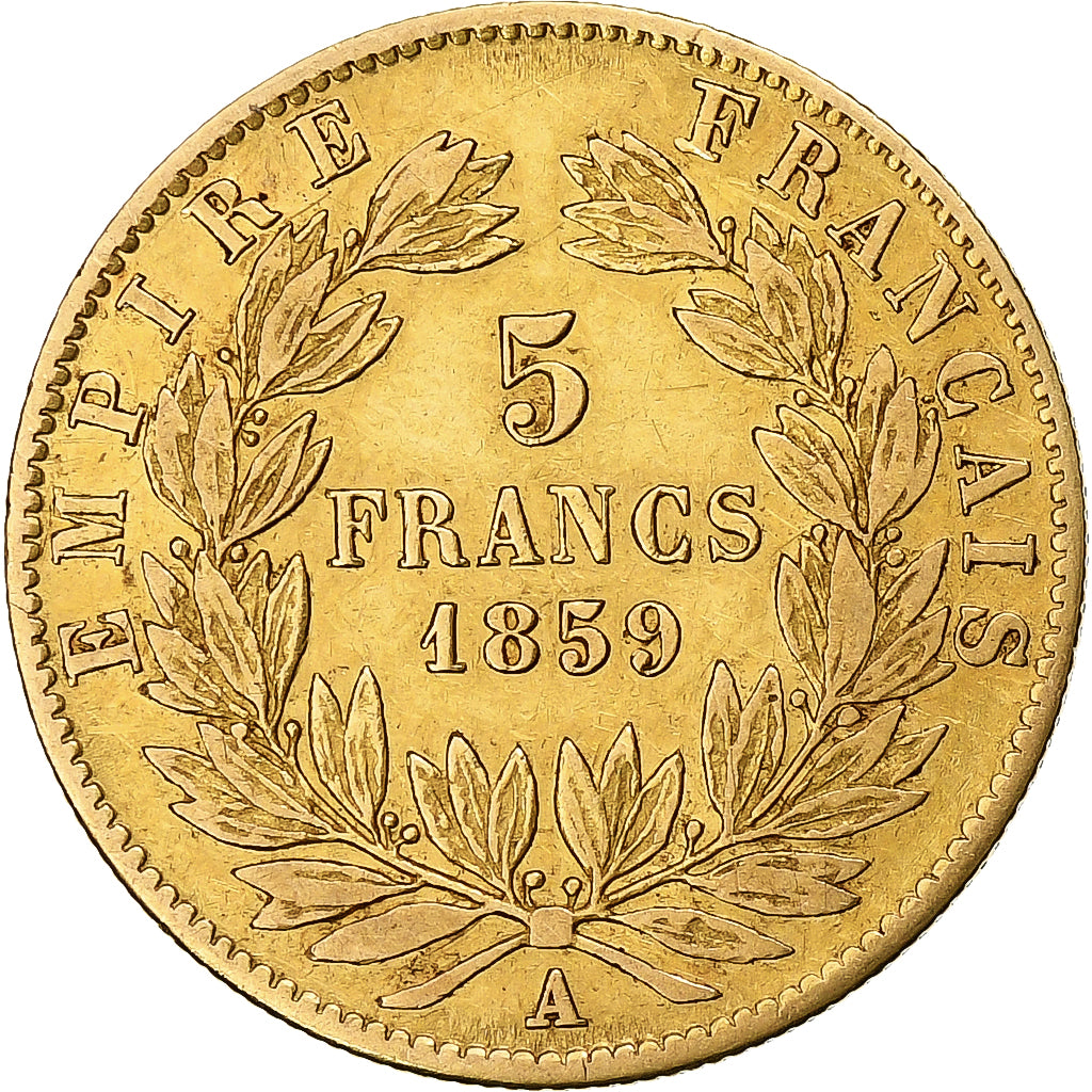 Francia, Napoleon III, 5 Francs, 1859, Paris, Oro, BB, Gadoury:1001, KM:787.1
