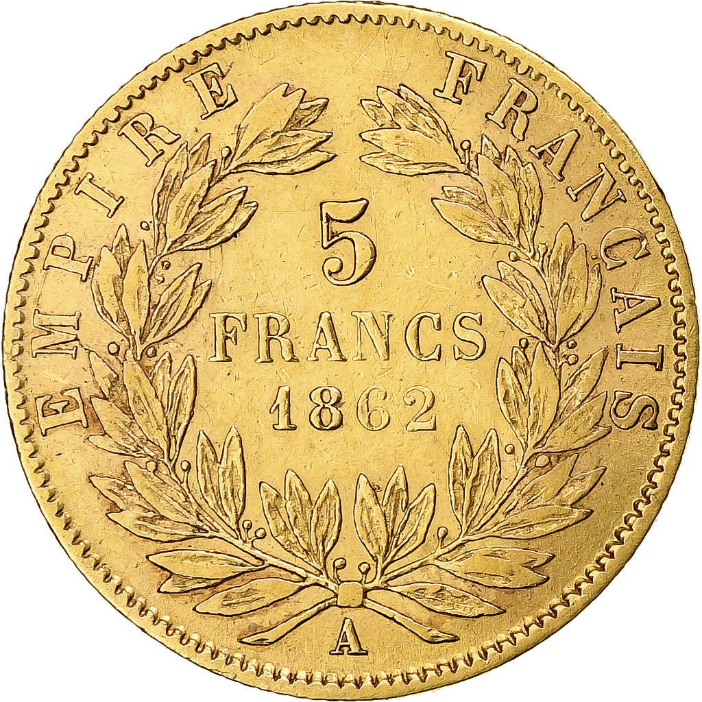 França, Napoleon III, 5 Francs, 1862, Paris, Dourado, VF(30-35), Gadoury:1002