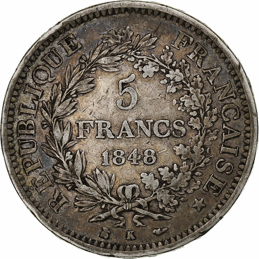 France, 5 Francs, Hercule, 1848, Bordeaux, Argent, TB, Gadoury:683, KM:756.4