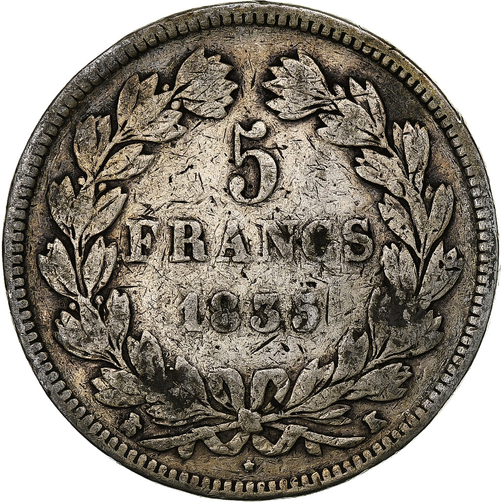 France, 5 Francs, Louis-Philippe, 1835, Bordeaux, Silver, VF(20-25)