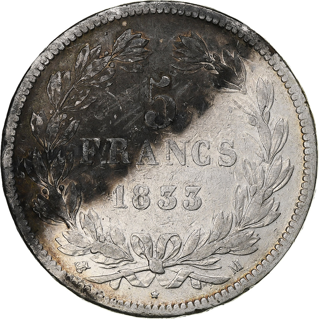 France, 5 Francs, Louis-Philippe, 1833, Toulouse, Silver, VF(20-25)