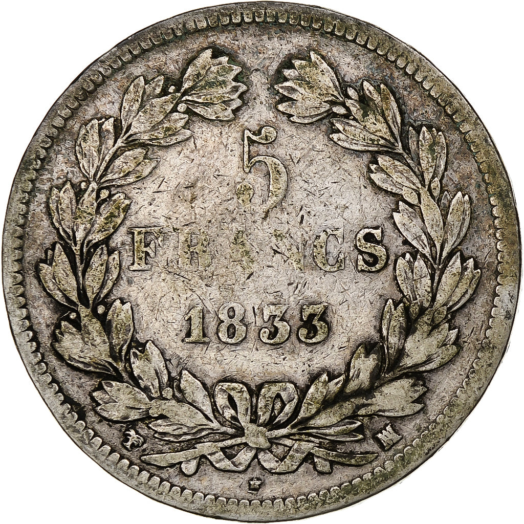 France, 5 Francs, Louis-Philippe, 1833, Marseille, Silver, VF(20-25)