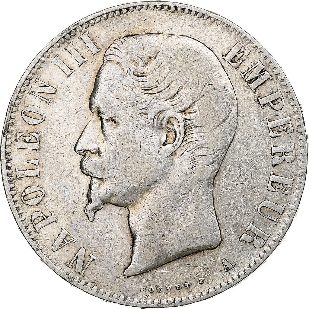França, 5 Francs, Napoléon III, 1855, Paris, Prata, VF(20-25), Gadoury:734
