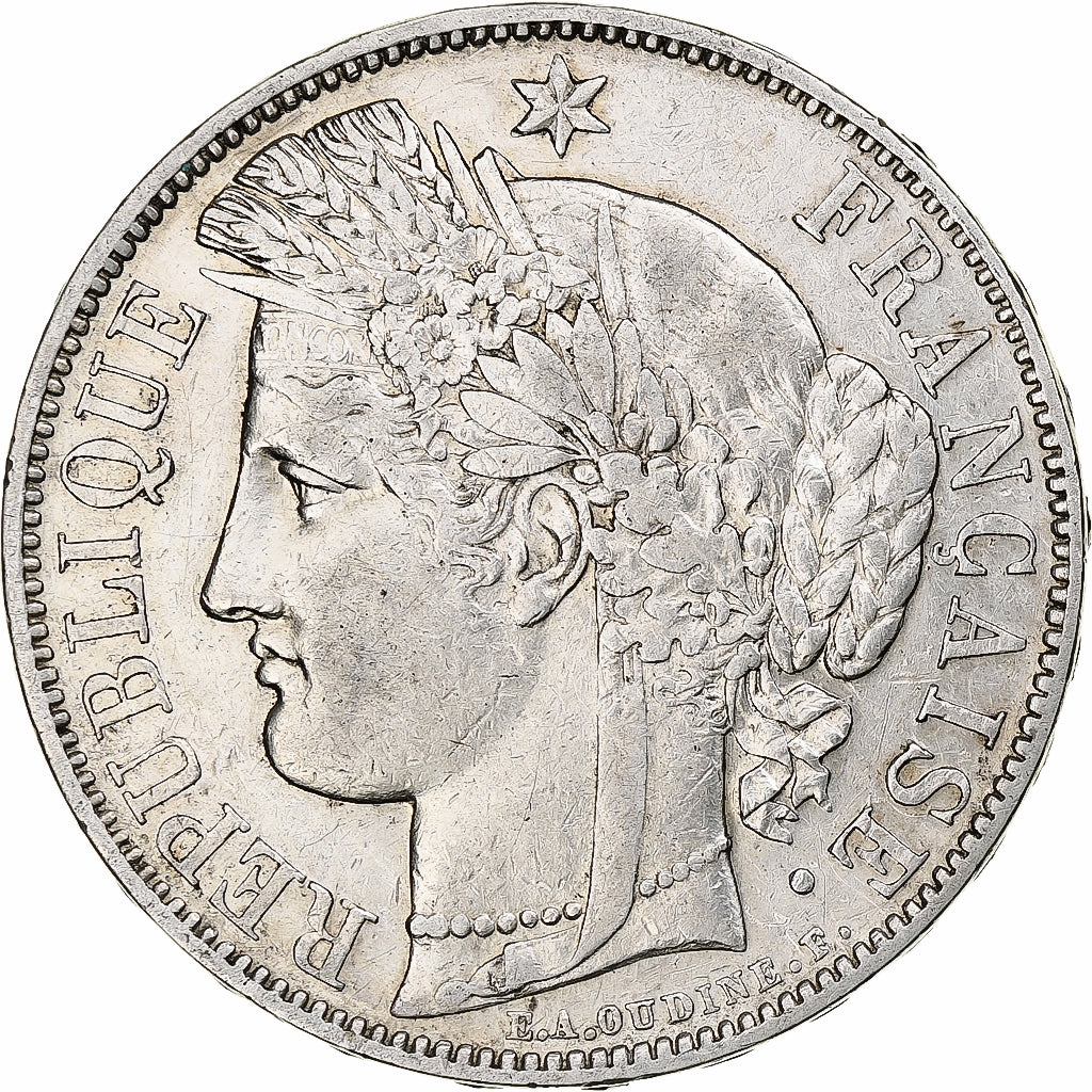 França, 5 Francs, Cérès, 1870, Paris, Prata, EF(40-45), Gadoury:743, KM:818.1
