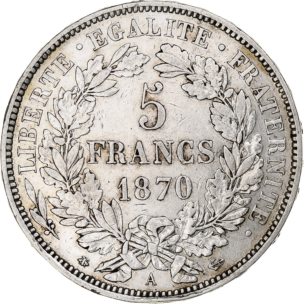 França, 5 Francs, Cérès, 1870, Paris, Prata, EF(40-45), Gadoury:743, KM:818.1