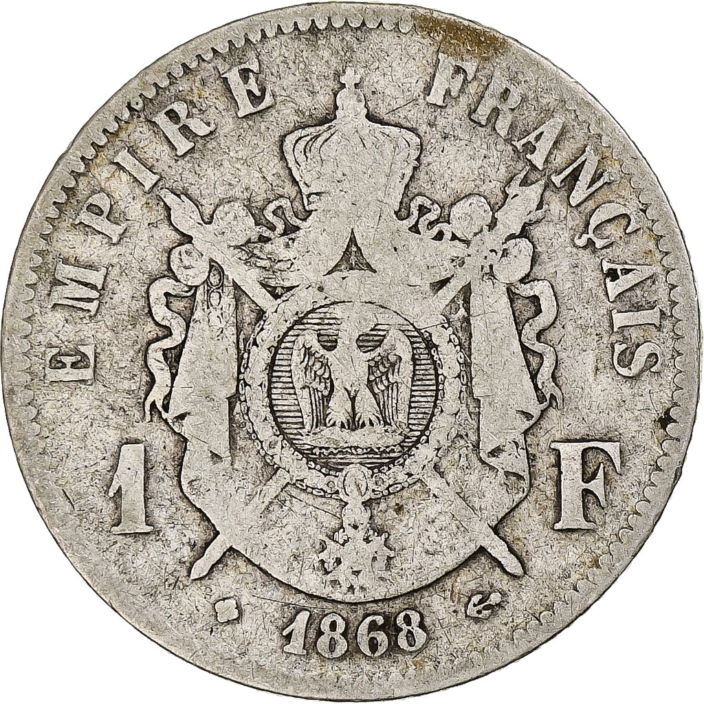 França, Franc, Napoléon III, 1868, Strasbourg, Prata, VF(20-25), Gadoury:463