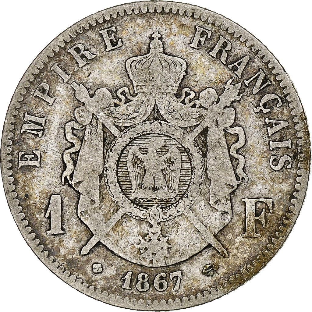 France, Franc, Napoléon III, 1867, Strasbourg, Silver, VF(20-25), Gadoury:463