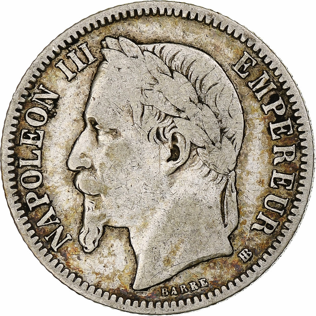 Francia, Napoleon III, Franc, 1866, Strasbourg, Plata, BC+, Gadoury:463
