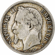 Francia, Napoleon III, Franc, 1866, Strasbourg, Plata, BC+, Gadoury:463
