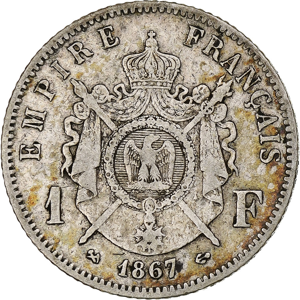 França, Franc, Napoléon III, 1867, Bordeaux, Prata, VF(30-35), Gadoury:463