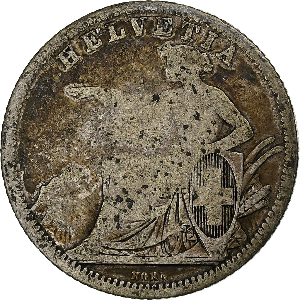 Switzerland, Franc, 1861, Bern, Silver, F(12-15), KM:9a
