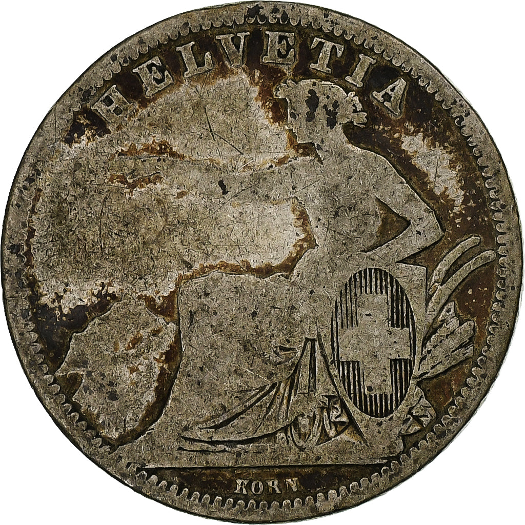 Switzerland, Franc, 1861, Bern, Silver, F(12-15), KM:9a