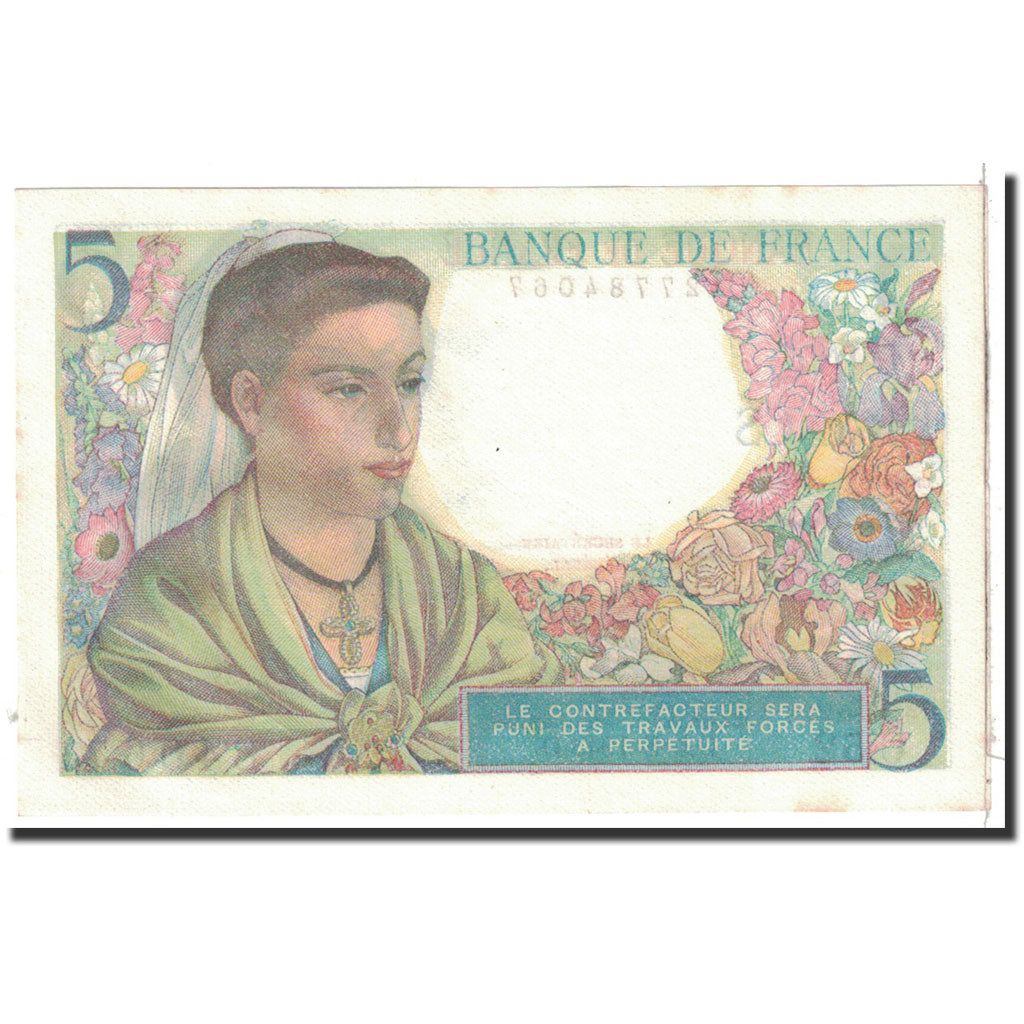 Billete, Francia, 5 Francs, 1943, 1943-08-05, EBC+, Fayette:5.3, KM:98a
