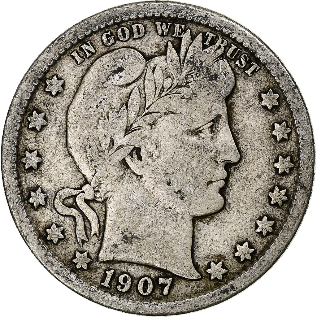 Estados Unidos, Quarter, Barber Quarter, 1907, New Orleans, Plata, BC+, KM:114