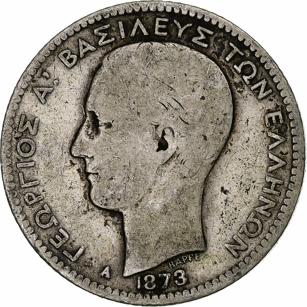 Grecia, George I, Drachma, 1873, Paris, Plata, BC, KM:38