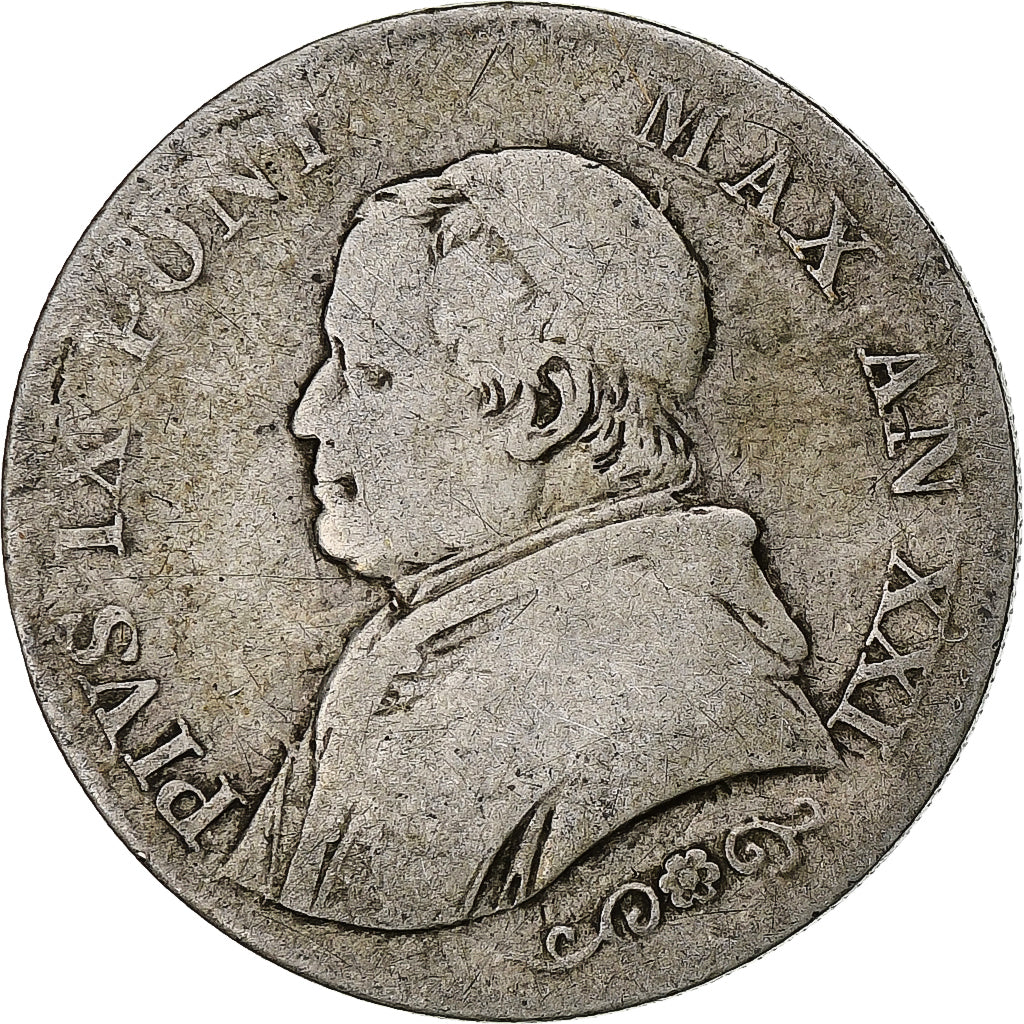 Estados italianos, PAPAL STATES, Pius IX, Lira, 1866, Rome, Plata, BC+