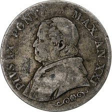 ITALIAN STATES, PAPAL STATES, Pius IX, Lira, 1866, Rome, Silver, VF(20-25)