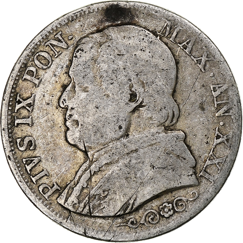 Vaticano, Pius IX, Lira, 1866, Rome, Argento, B+, KM:1377.2