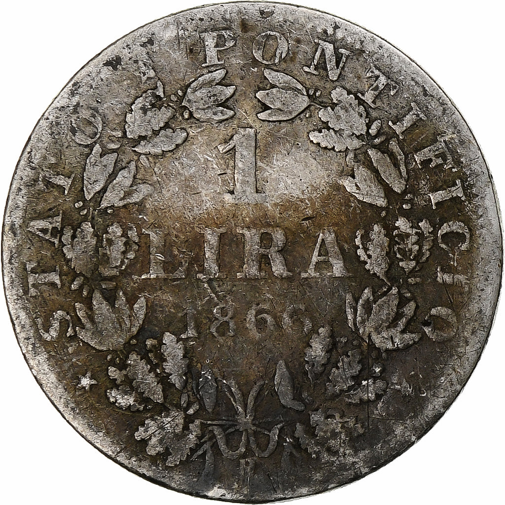Vaticano, Pius IX, Lira, 1866, Rome, Argento, B+, KM:1377.2