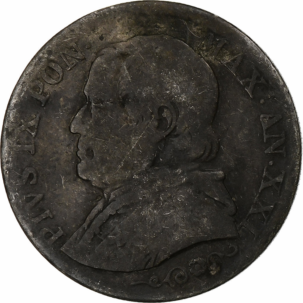 Estados italianos, PAPAL STATES, Pius IX, Lira, 1867, Rome, Plata, BC, KM:1378
