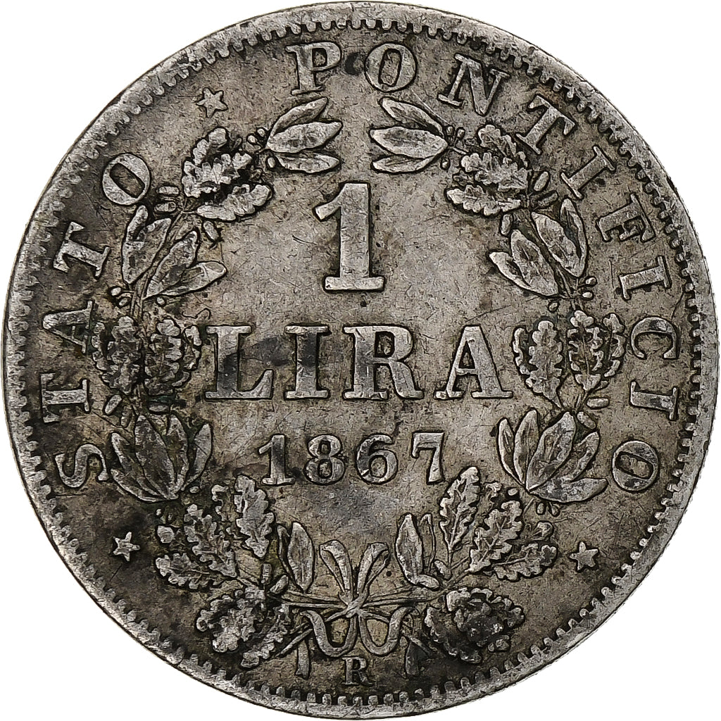 ITALIAN STATES, PAPAL STATES, Pius IX, Lira, 1867, Rome, Silver, VF(30-35)