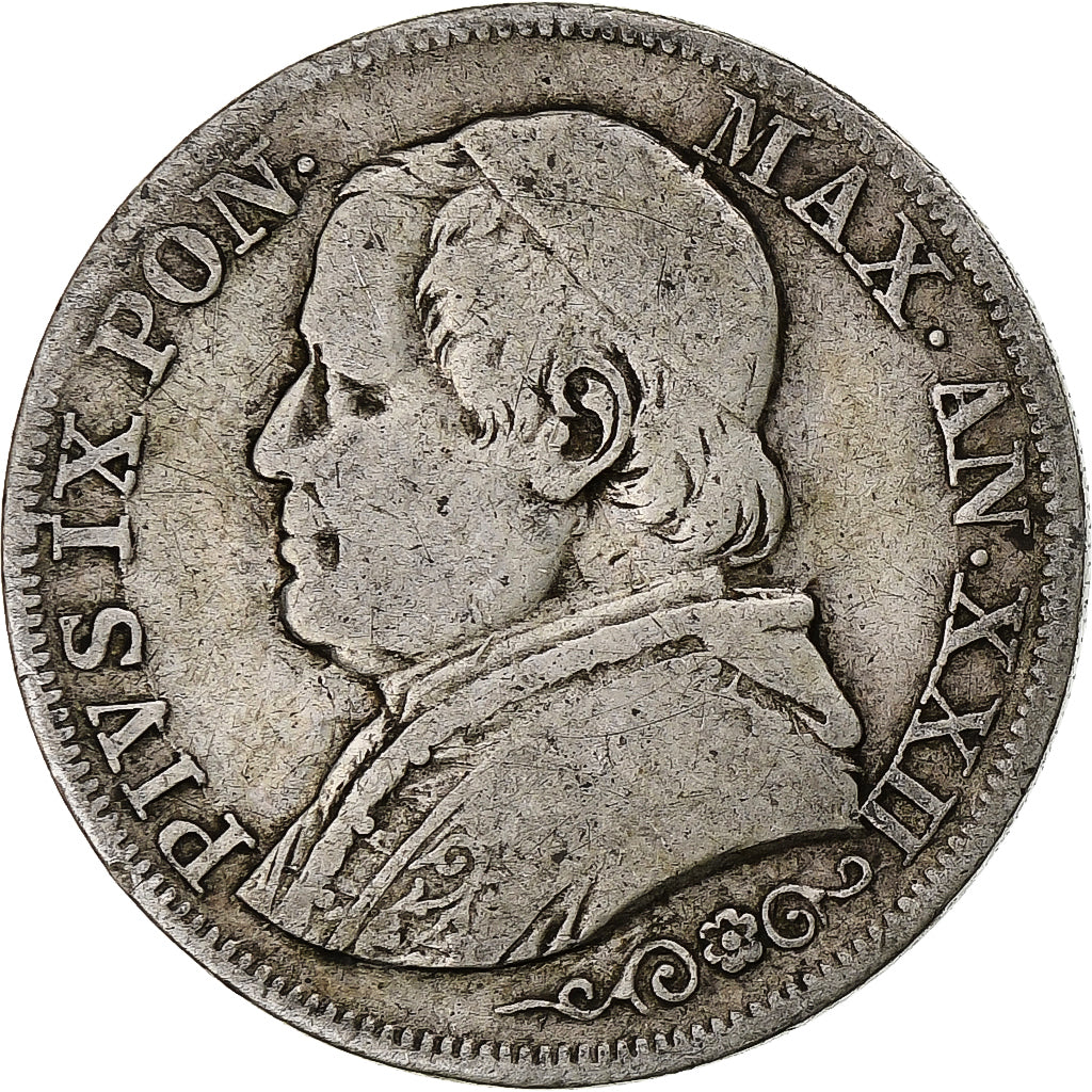 ITALIAN STATES, PAPAL STATES, Pius IX, Lira, 1868, Rome, Silver, VF(20-25)