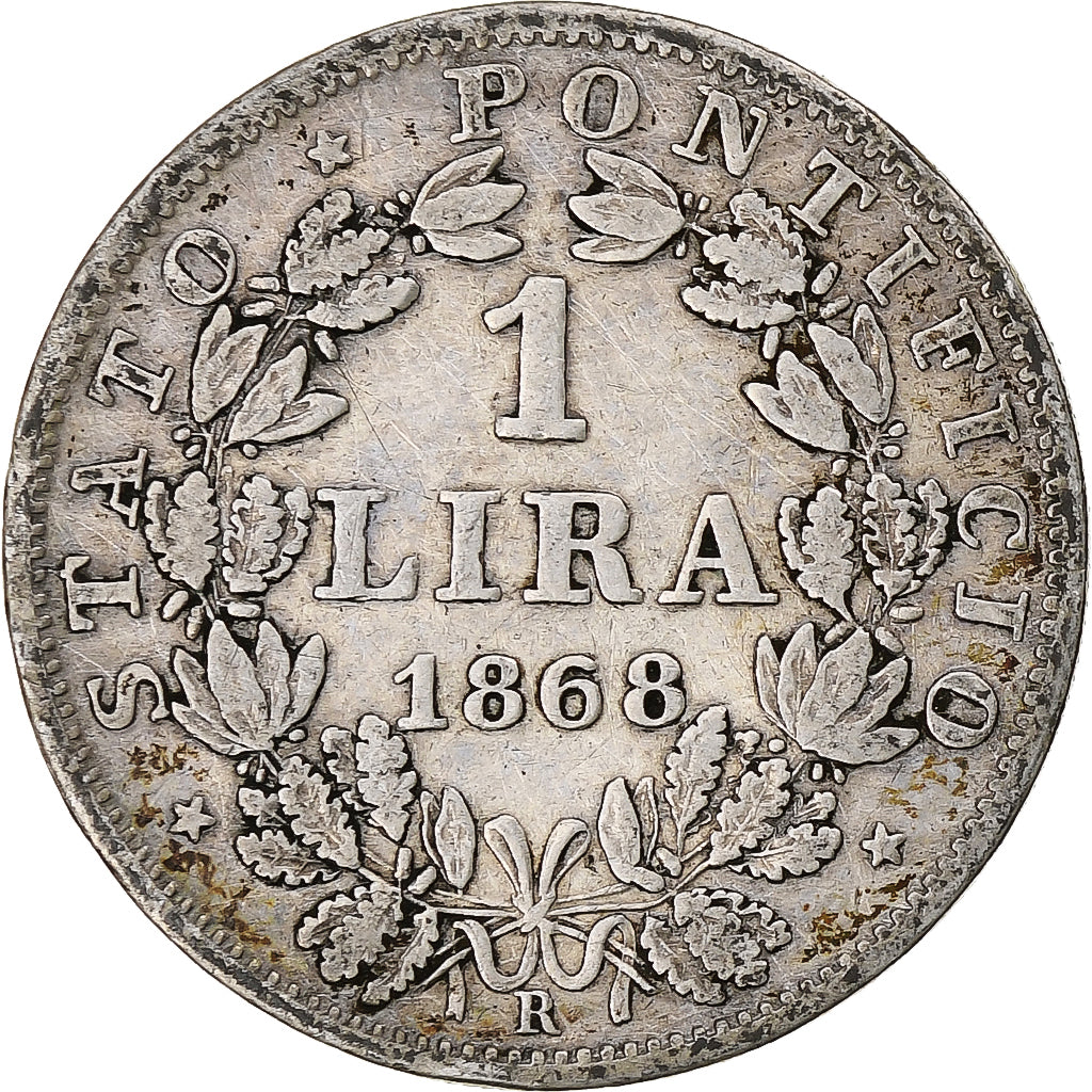 ITALIAN STATES, PAPAL STATES, Pius IX, Lira, 1868, Rome, Silver, VF(30-35)