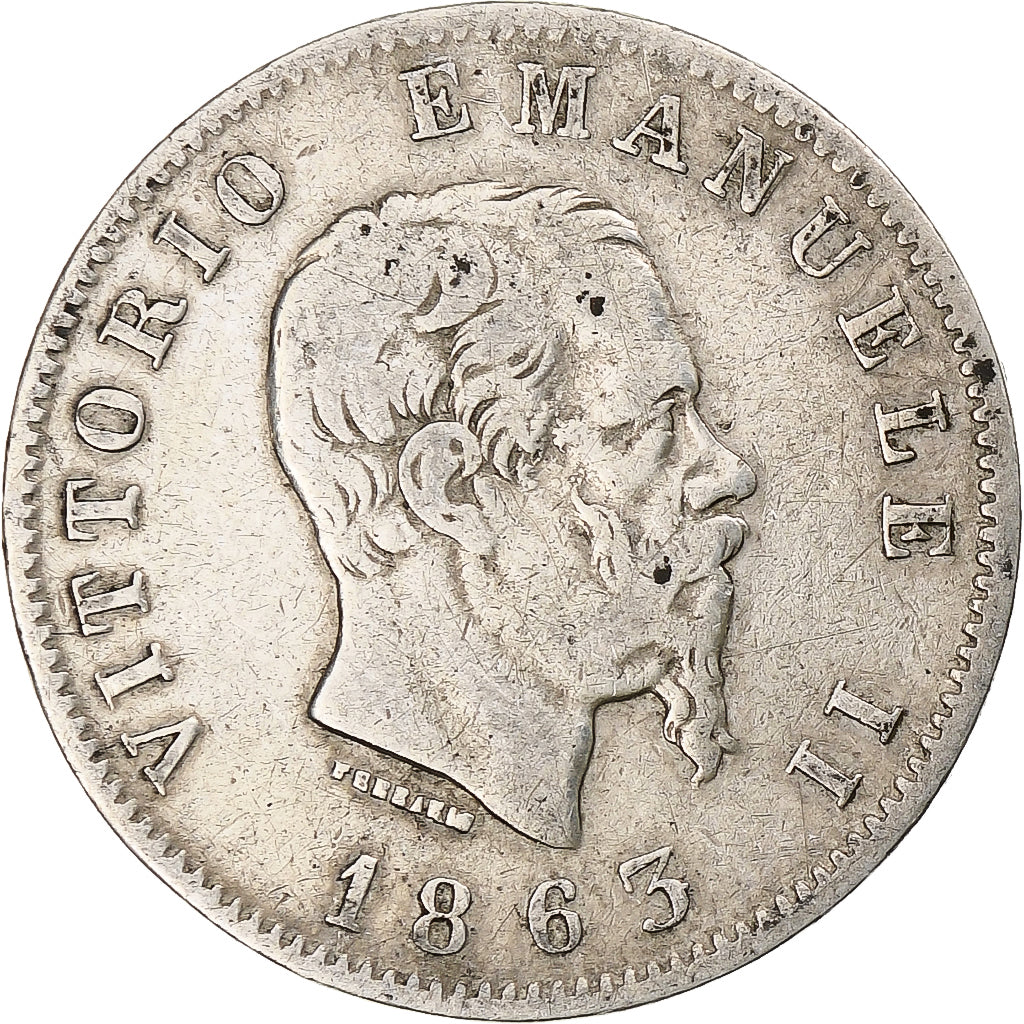 Coin, Italy, Vittorio Emanuele II, Lira, 1863, Torino, VF(30-35), Silver