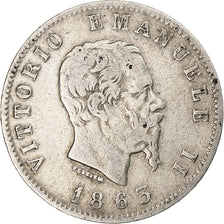 Coin, Italy, Vittorio Emanuele II, Lira, 1863, Torino, VF(30-35), Silver