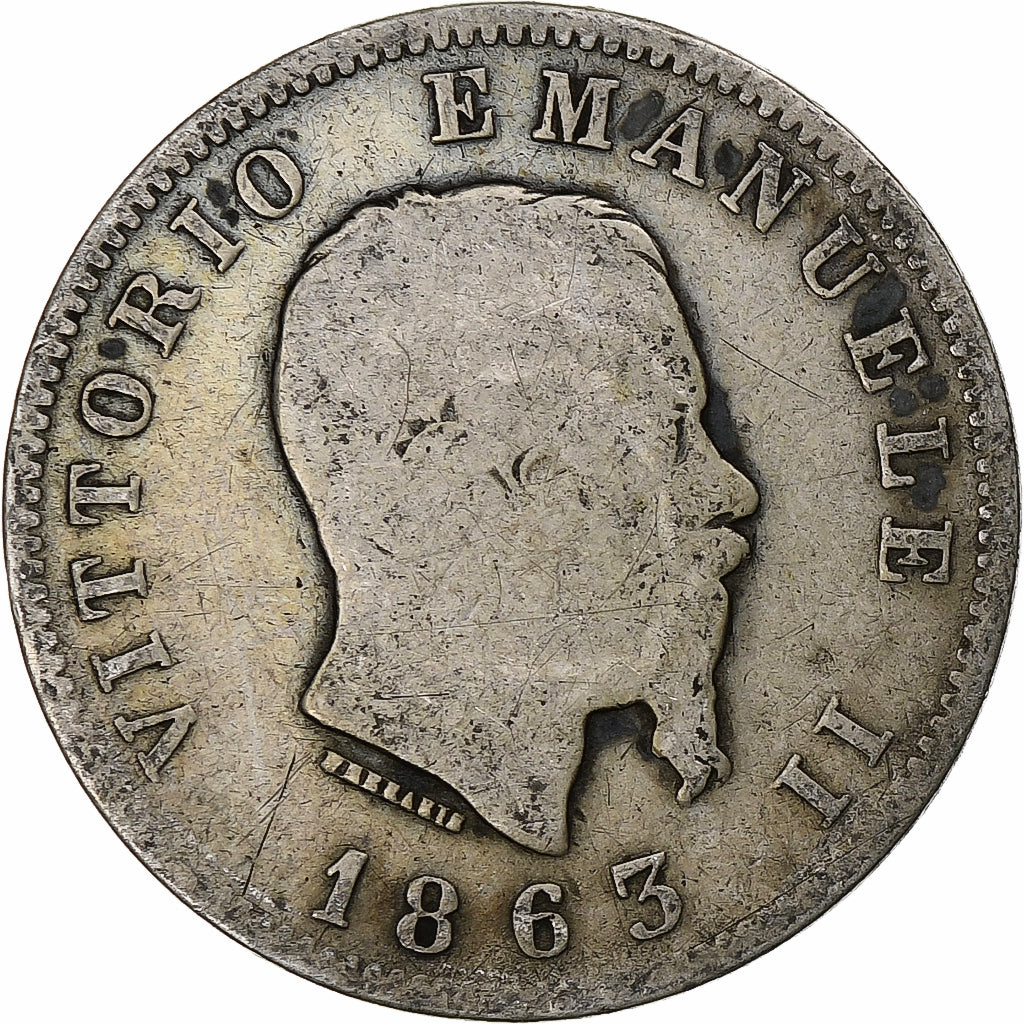 Italie, Vittorio Emanuele II, Lira, 1863, Milan, Argent, B+, KM:5a.1