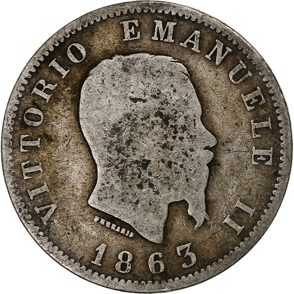 Włochy, Vittorio Emanuele II, Lira, 1863, Milan, Srebro, F(12-15), KM:5a.1