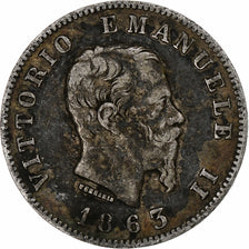 Italie, Vittorio Emanuele II, Lira, 1863, Milan, Argent, TB, KM:5a.1